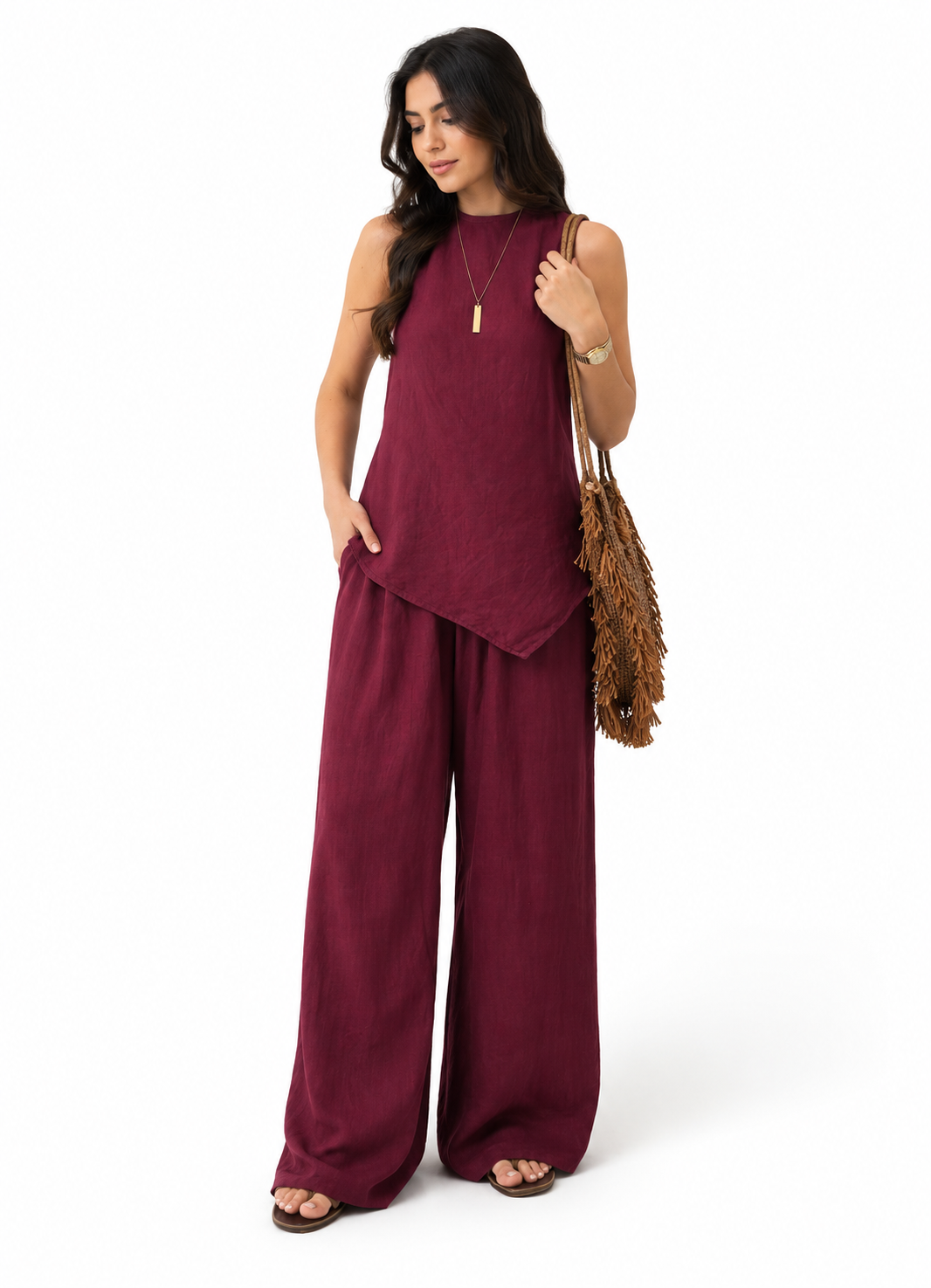 Effortless Elegance Wine Sleeveless Co-ord Set for Women