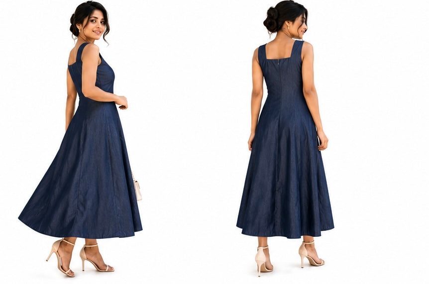 Midnight Grace Dress – Elegant Navy A-Line Dress
