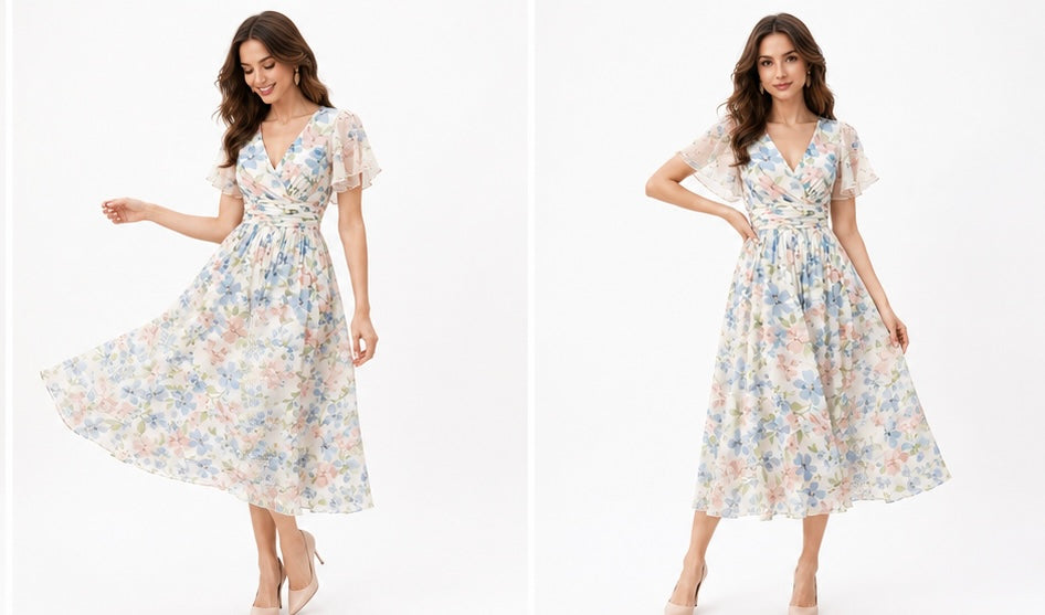 Pastel Bloom Floral Wrap Midi Dress
