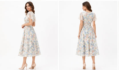 Pastel Bloom Floral Wrap Midi Dress