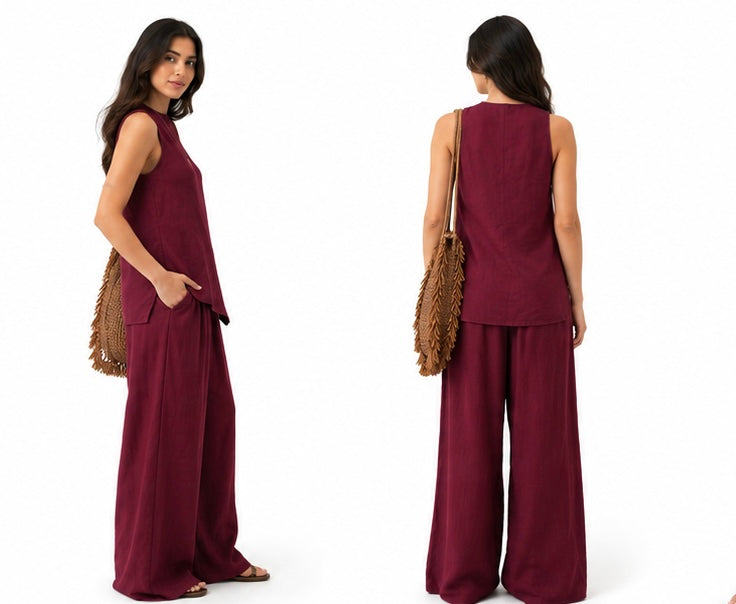 Effortless Elegance Wine Sleeveless Co-ord Set for Women