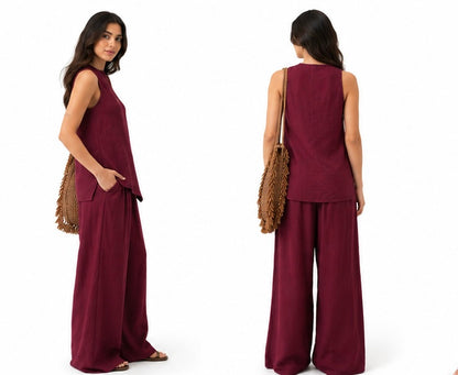 Effortless Elegance Wine Sleeveless Co-ord Set for Women
