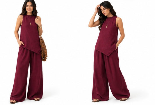 Effortless Elegance Wine Sleeveless Co-ord Set for Women